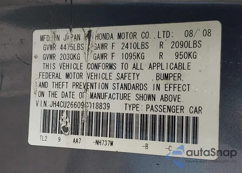 2009 Acura Tsx z USA, uszkodzony, nr VIN JH4CU26609C018839